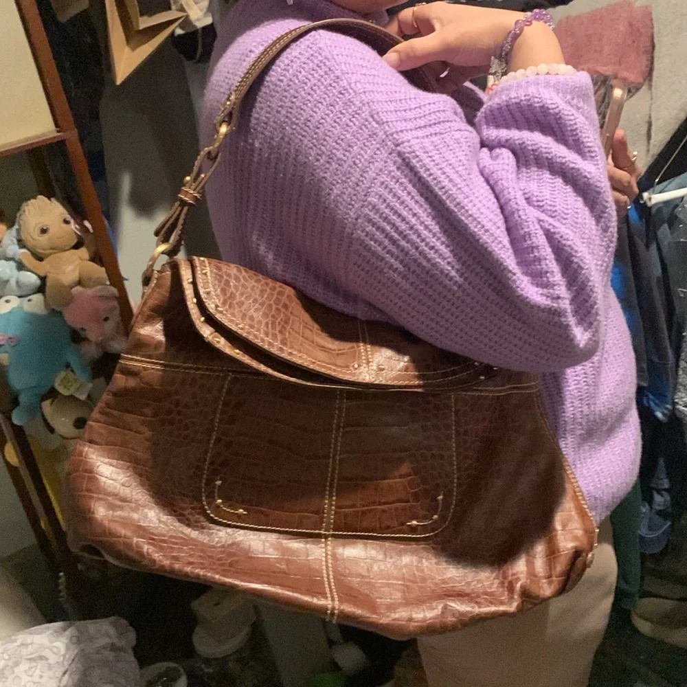 Maxx NY Large Tan Croc Leather Studded Hobo Bag